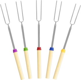 5 Pack Marshmallow Roasting Sticks Set, Extendable 32in Long Metal Barbecue Skewers with Wooden Handle, for Marshmallow, Hot Dogs, Camping, BBQ,